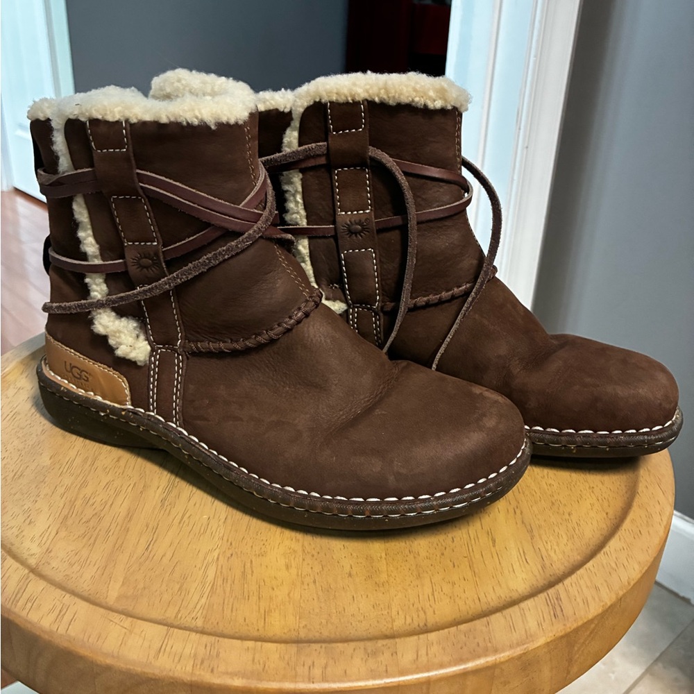 UGG Brown Shearling Lace-Up Boots